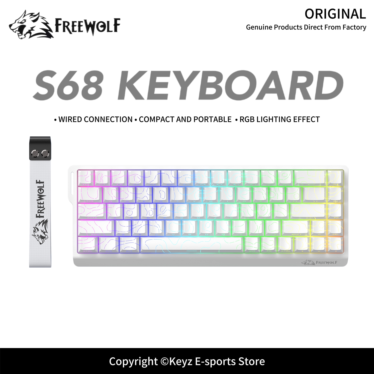 Anti-Ghosting Keyboard - FREEWOLF S68 Keyboard Gaming Berkabel 68